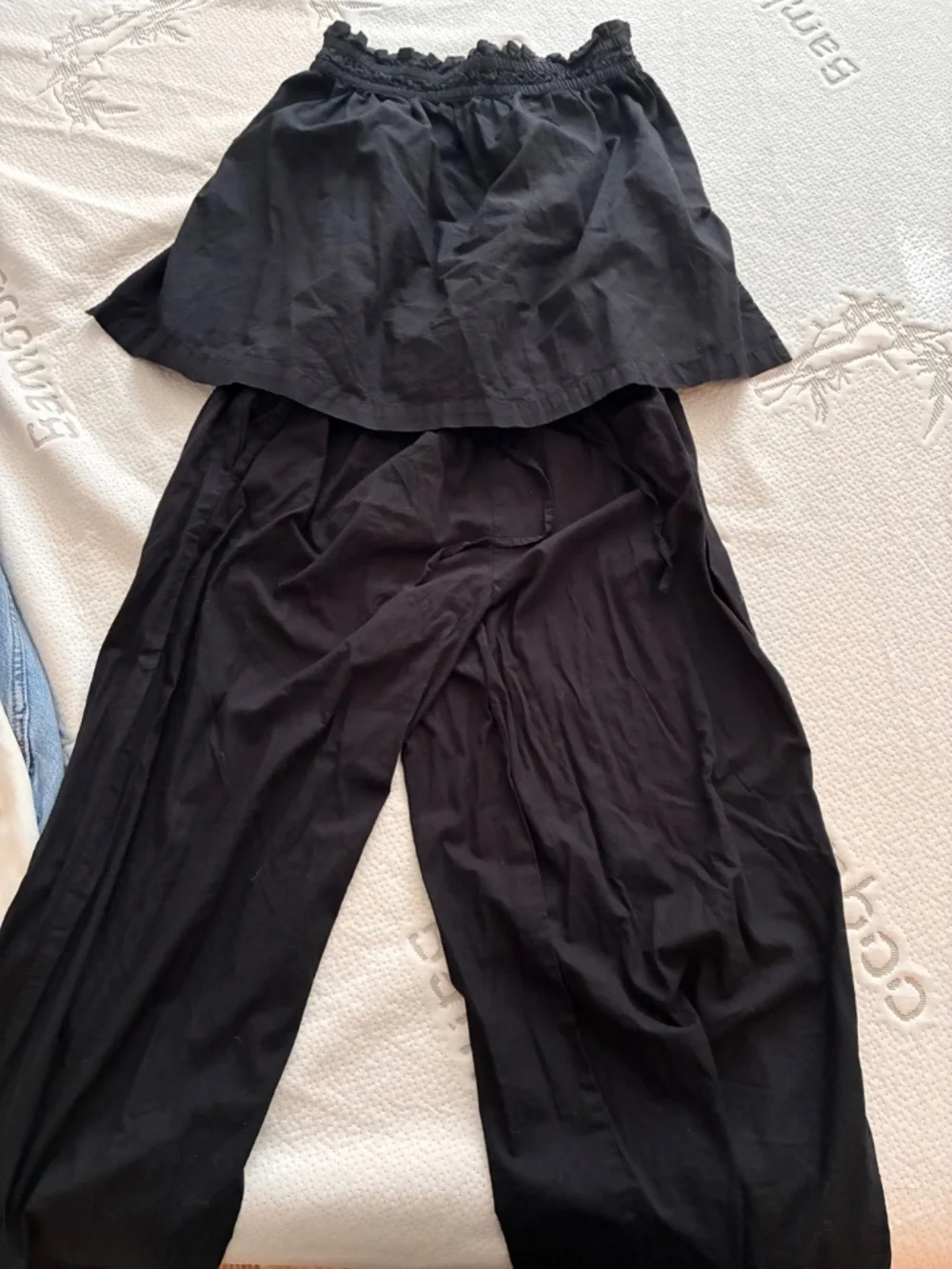 Free People Corfu Tube Set Strapless Top Wide Leg Pants Black